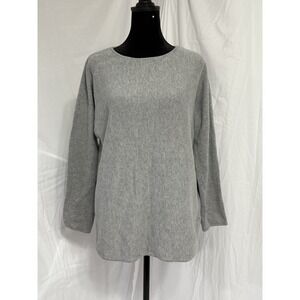 Michael Kors Sweater Womens L Gray Pearl Heathe Sleeved Cotton Blend 1/4 Zip Bac